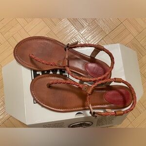 Frye Brown Leather Braided Thong Sandals